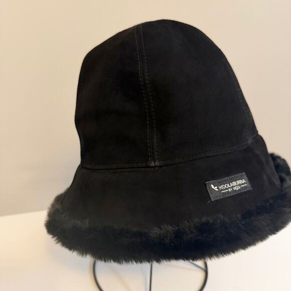 Koolaburra by UGG Bucket Hat Leather Suede Faux Fur Lined Winter Black Size L/XL